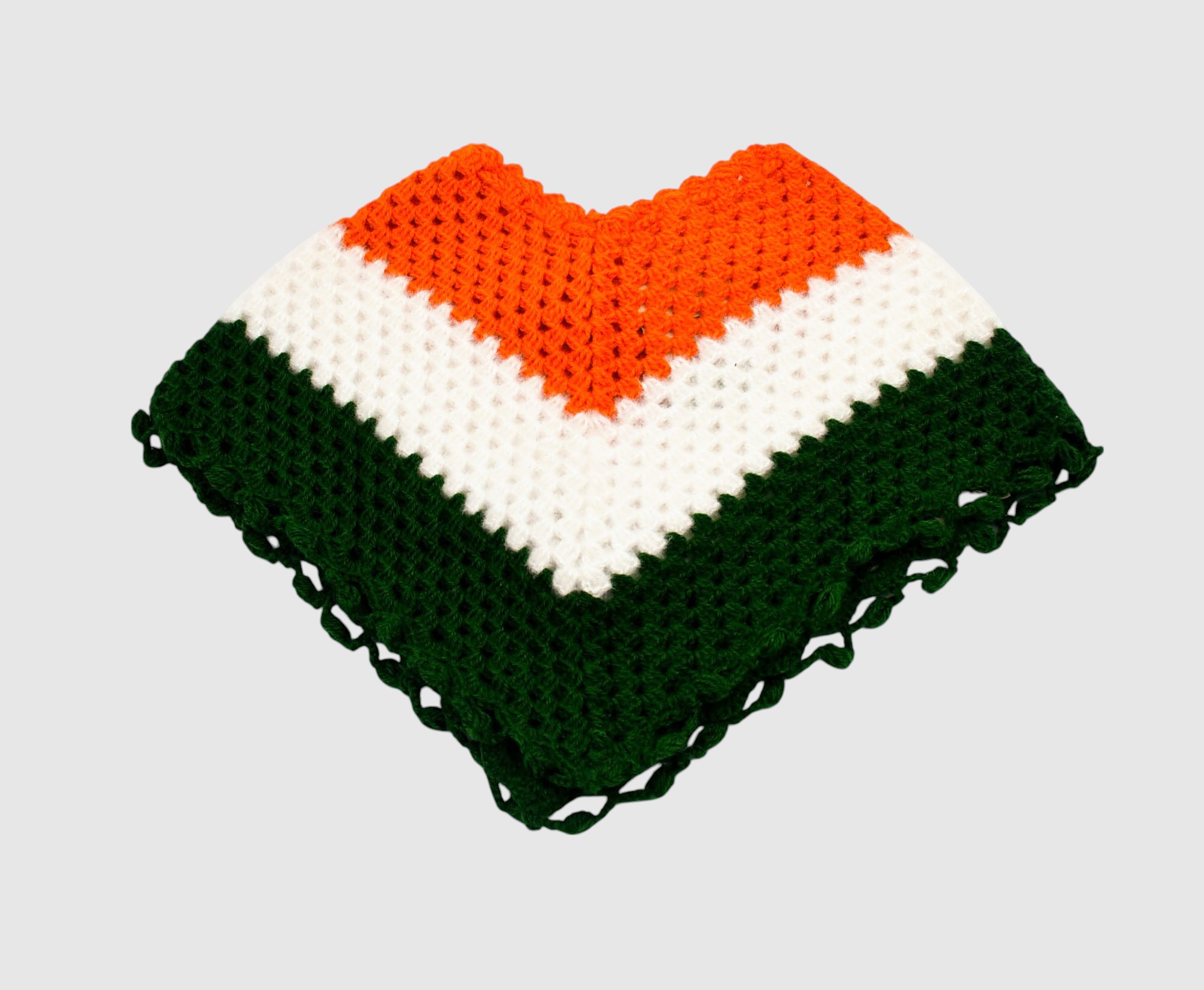 Handknitted Woolen Poncho and Cap Set for Kids,  Tricolor Design (1-3 Years)