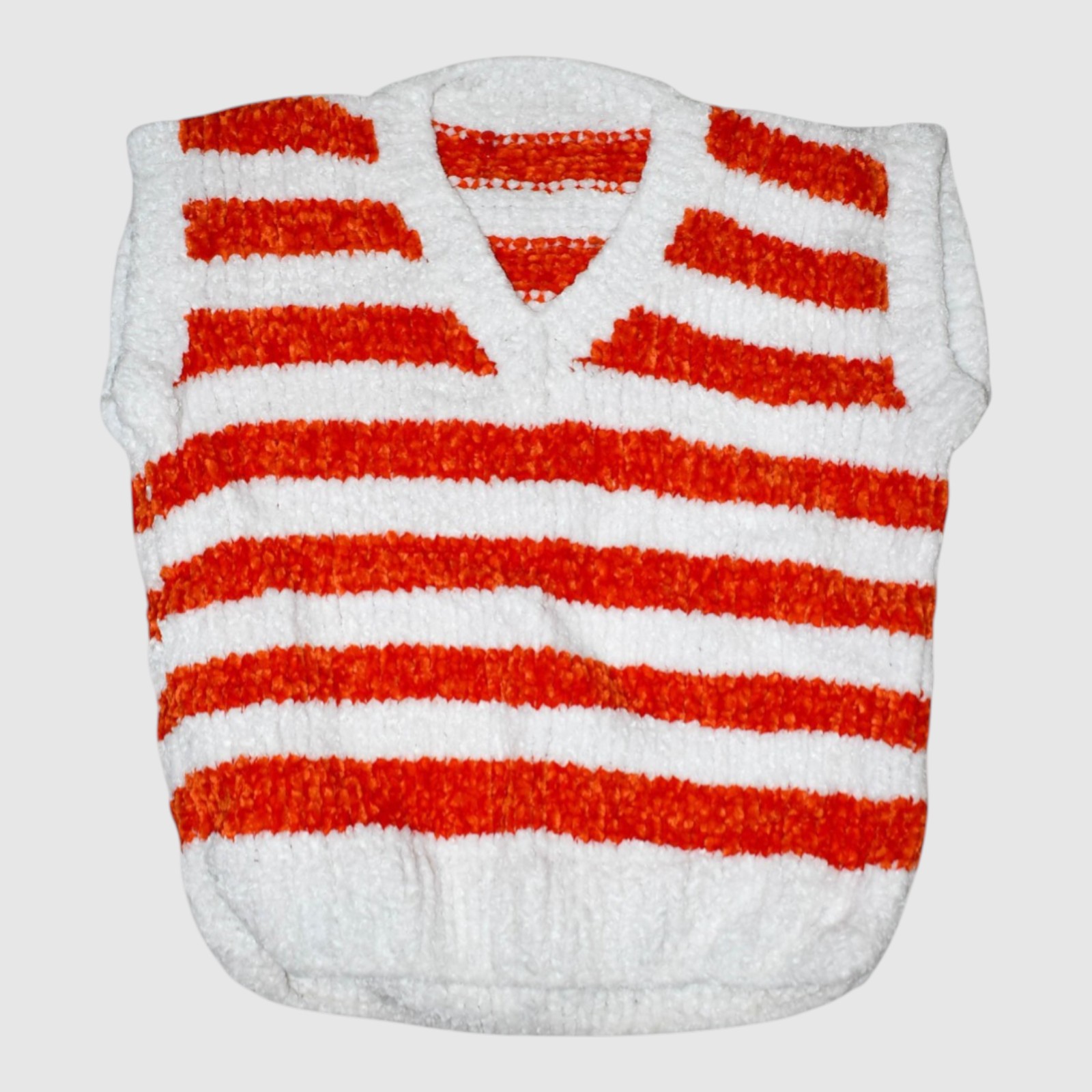 [3-4 Years] Handknitted Kids Striped Woollen Sweater, Red and White, Winter Wear