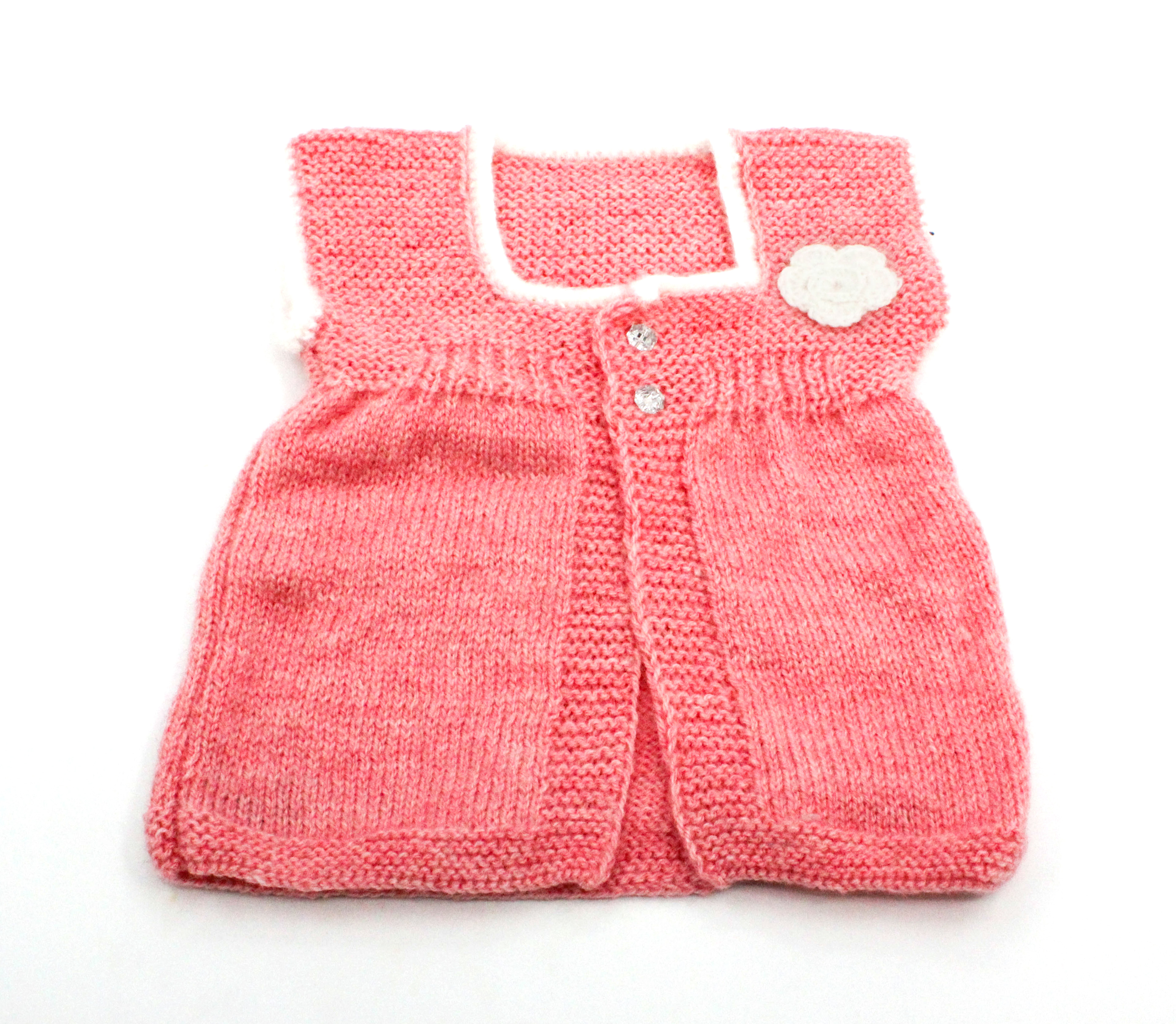 Handknitted Baby Sweater Set with Cap, Pink, 6-12 Months