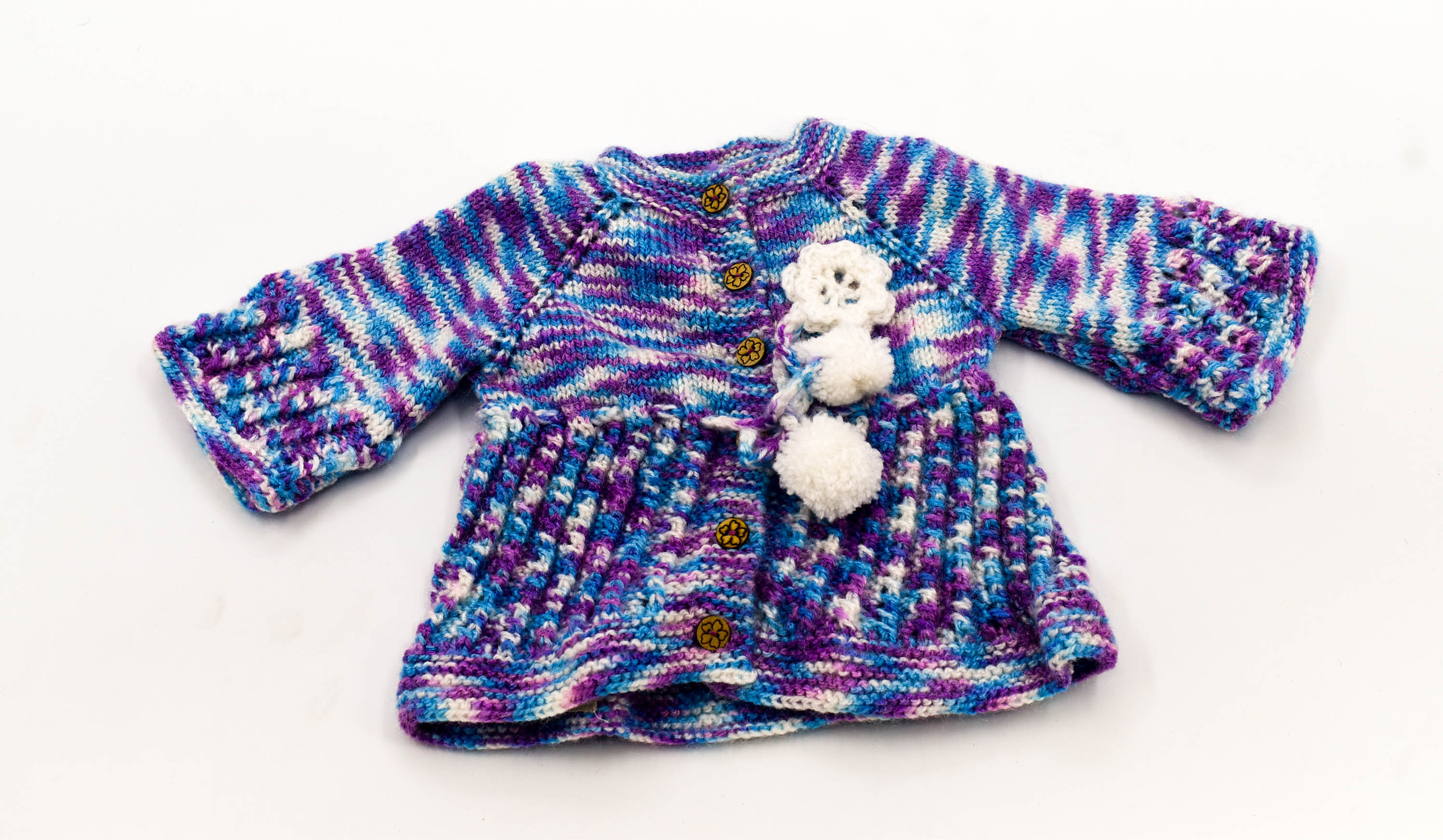 Handknitted Baby Sweater Set with Cap and Socks, Blue-Purple Multi-Colour, 0-2 Months