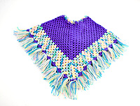 Handknitted multicolored woolen poncho with cap (0 months to 6 months)