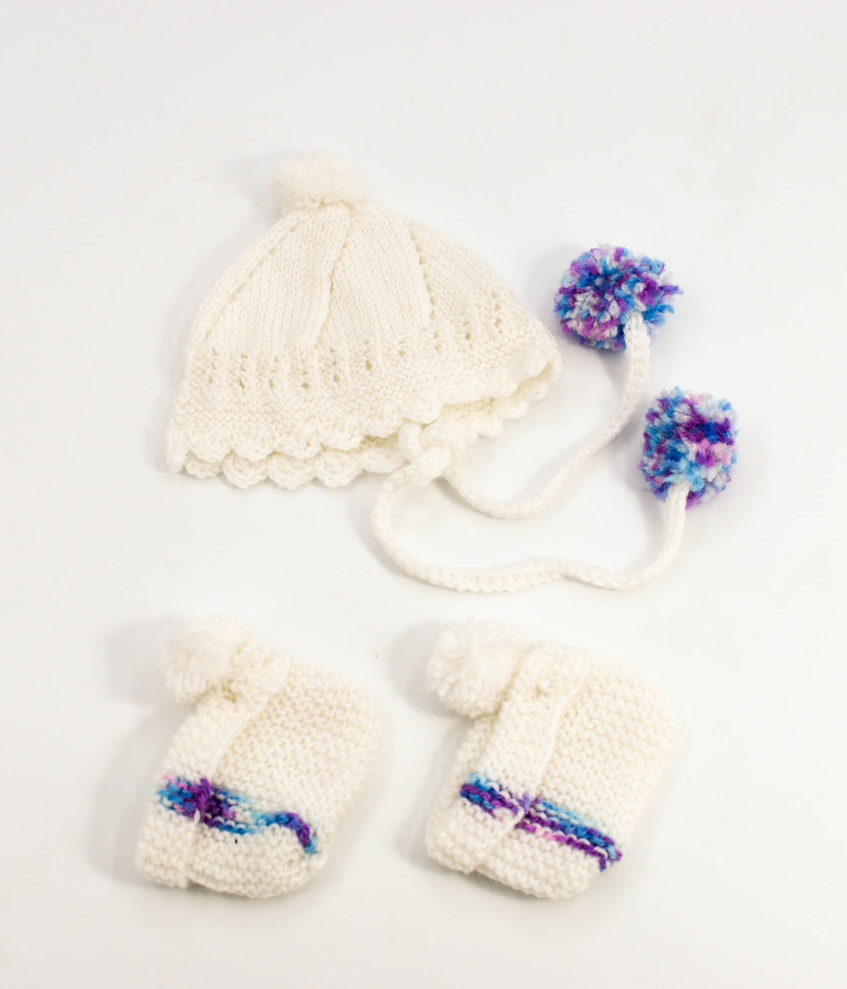 Handknitted Baby Sweater Set with Cap and Socks, Blue-Purple Multi-Colour, 0-2 Months
