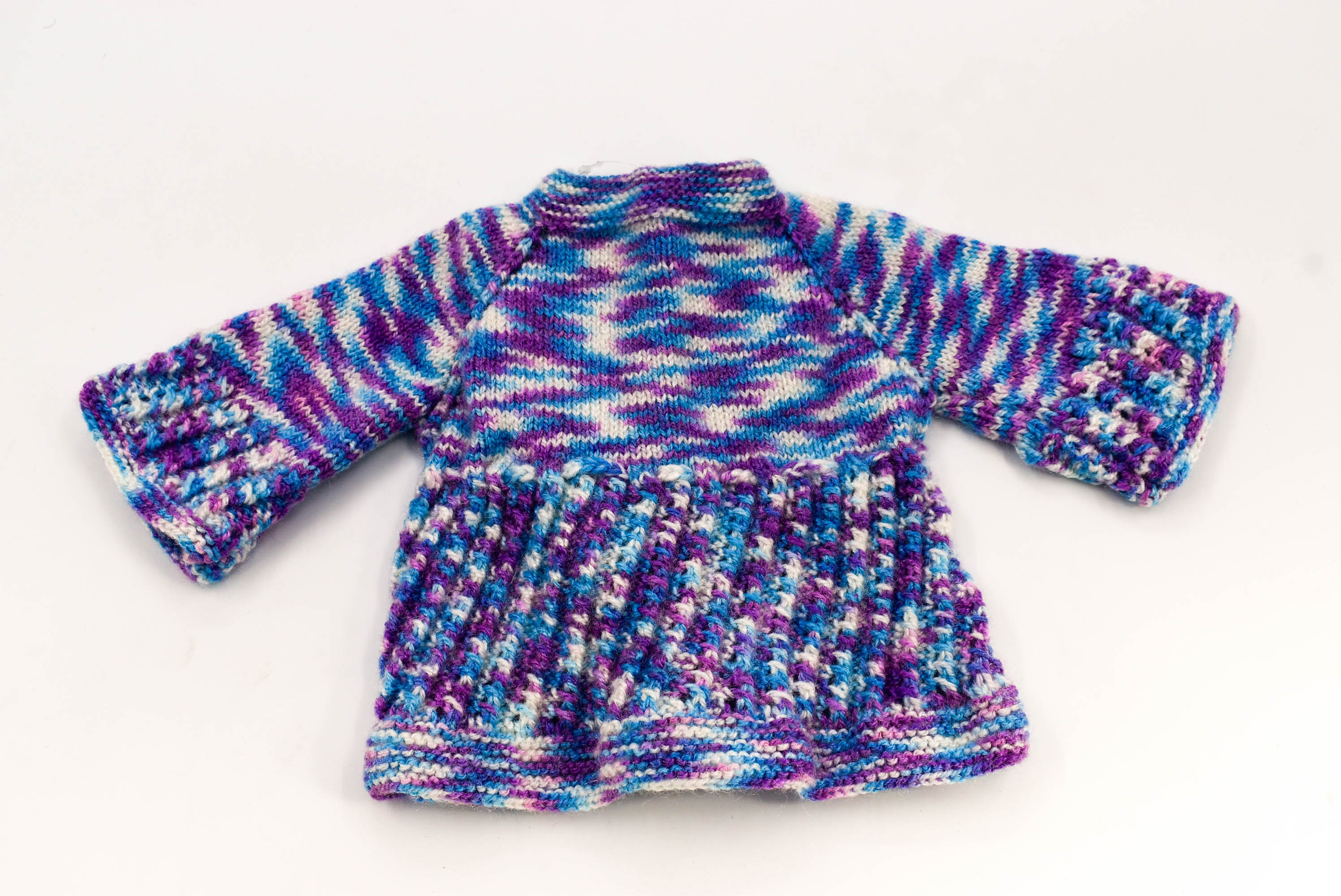 Handknitted Baby Sweater Set with Cap and Socks, Blue-Purple Multi-Colour, 0-2 Months