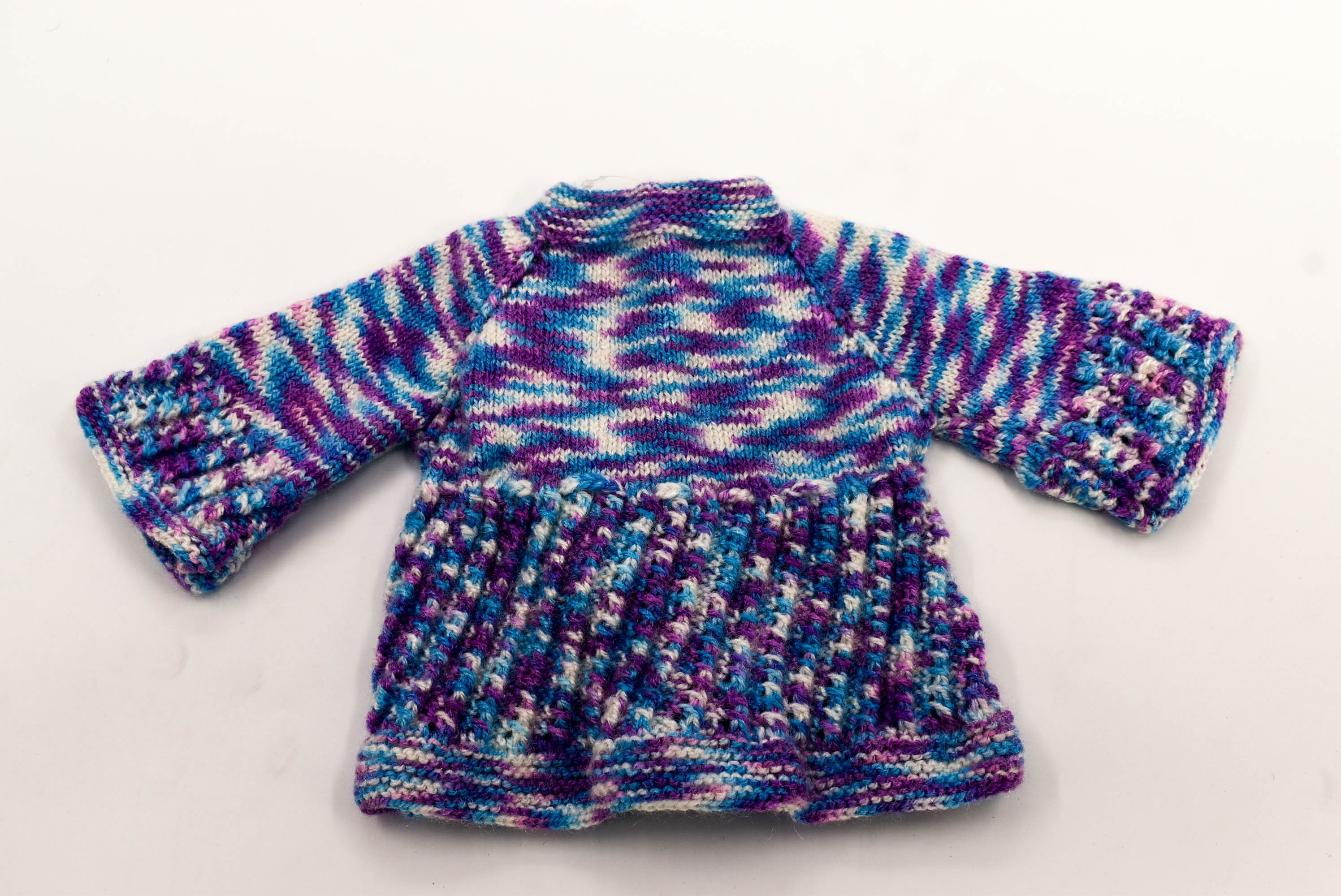 Handknitted Baby Sweater Set with Cap and Socks, Blue-Purple Multi-Colour, 0-2 Months