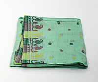 Eelika Cotton Stole for Women, Mint Green with Floral Print, Fringed Design