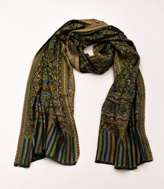 Elegant Paisley Silk Pashmina Stole, Multicolour Striped Pattern, Women's Fashion Scarf