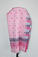 Women's Cotton Stole with Traditional Print Pattern, Pink and Grey, Fringed Design