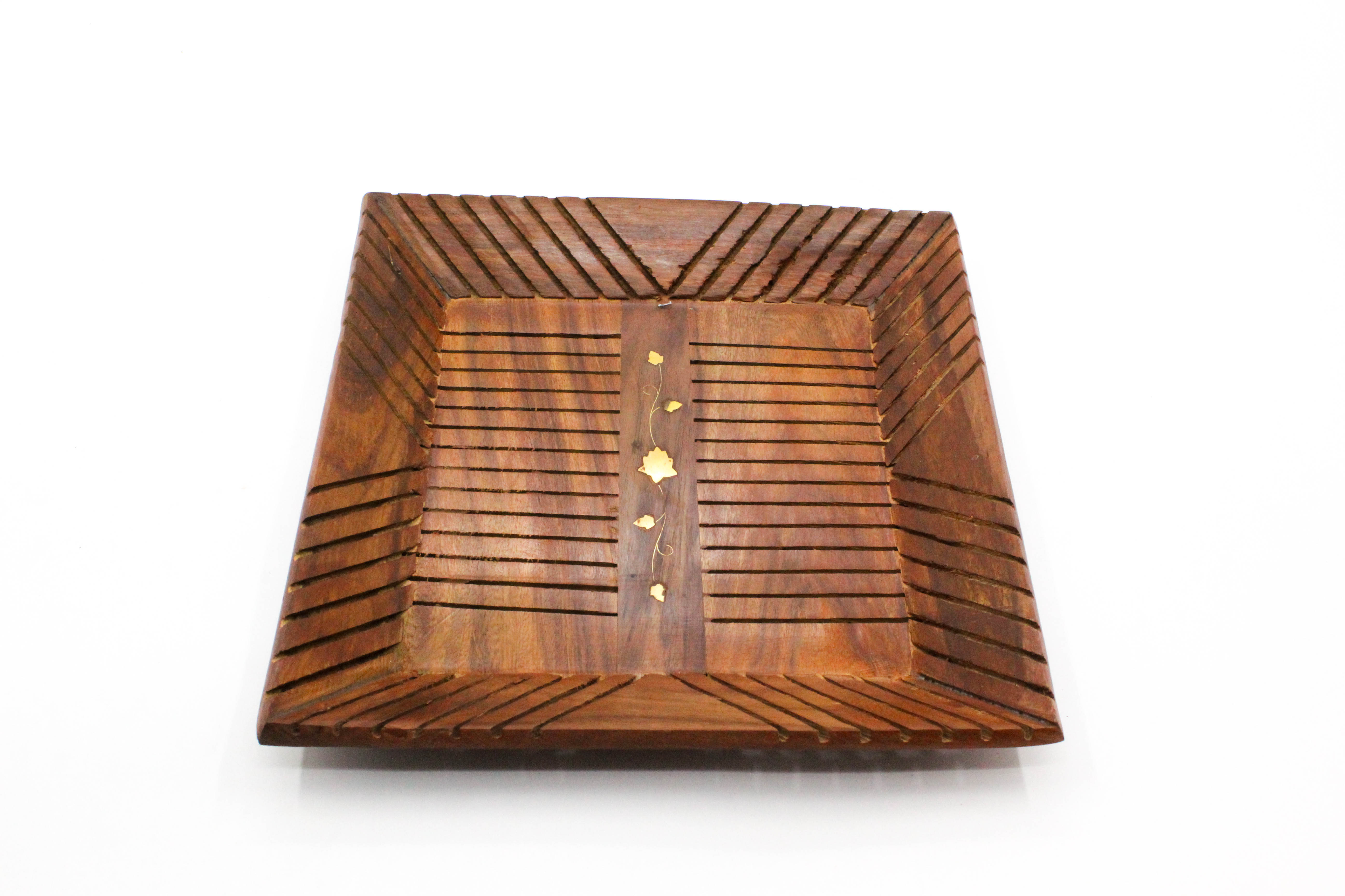 Handcrafted Wooden Serving Tray with Slotted Design, 28 x 28 x 4 cm