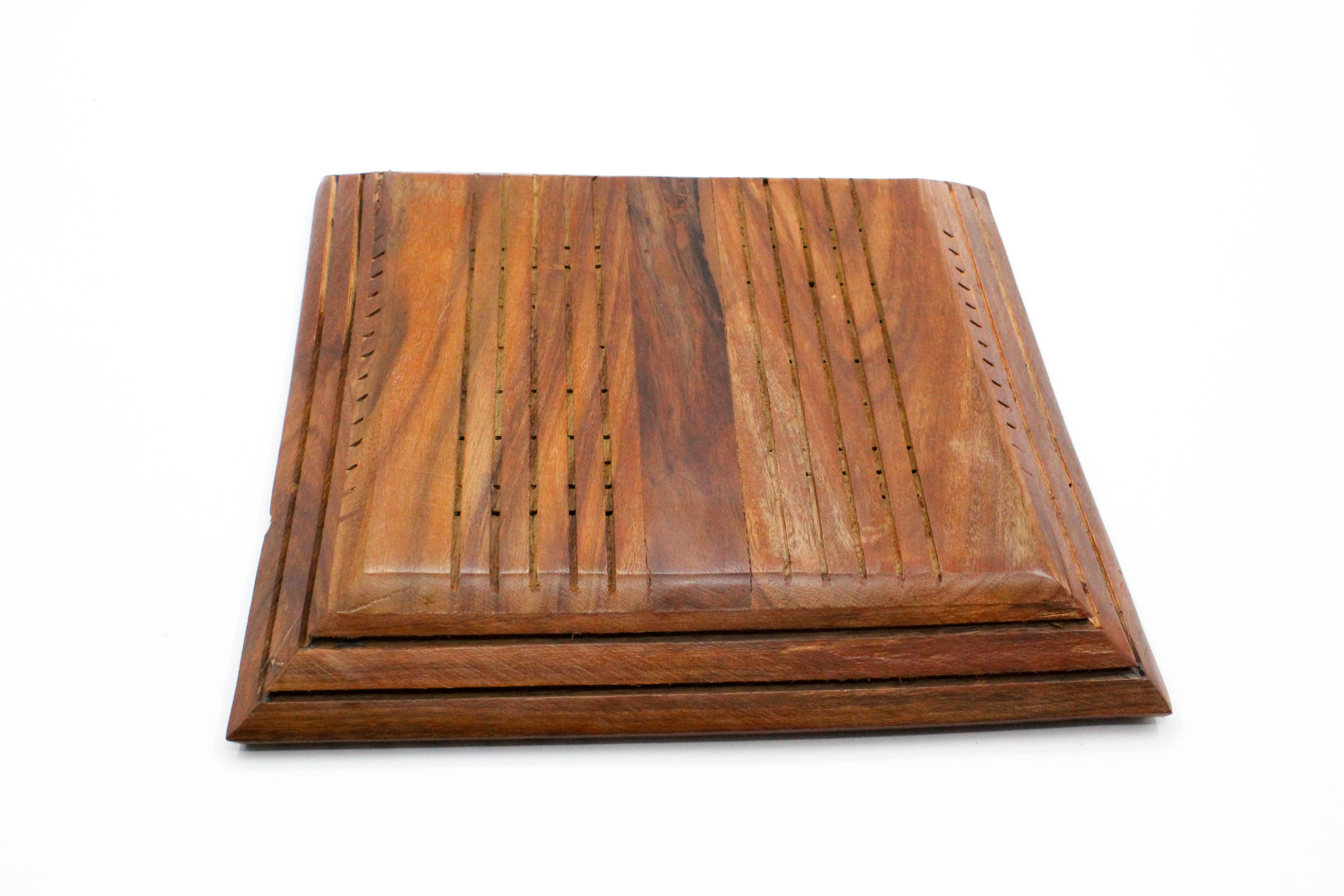 Handcrafted Wooden Serving Tray with Slotted Design, 28 x 28 x 4 cm