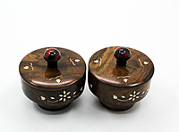 Decorative Wooden Storage Bowls with Lids, Set of 2, 10.5 x 10.5 x 10 cm, Brown