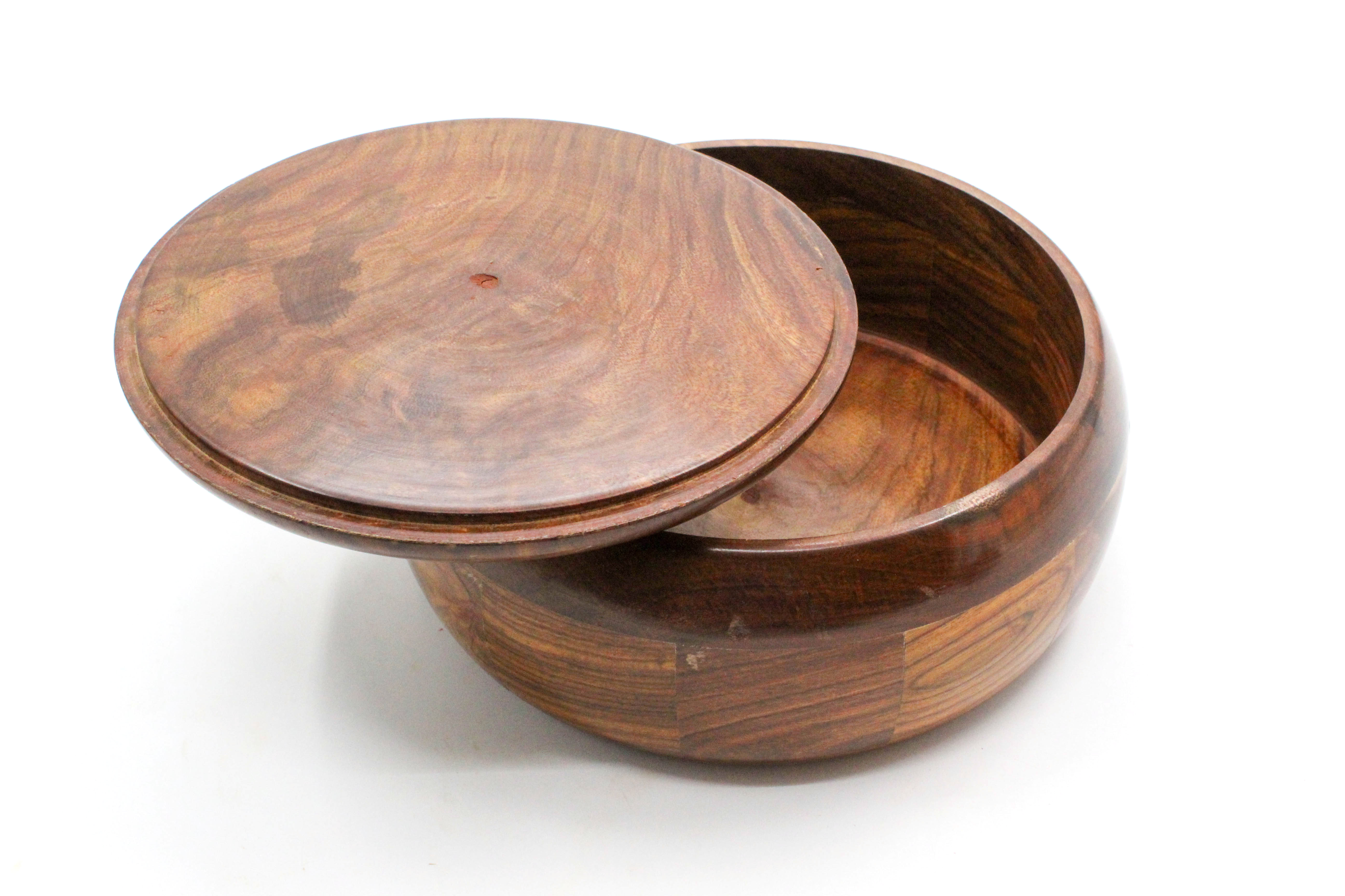 Wooden Roti Box / Casserole with Lid, Round Storage Container, 23 x 23 x 11 cm