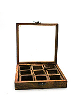 Wooden Masala Box with Glass Lid, 9 Compartments, Traditional Spice Storage Container