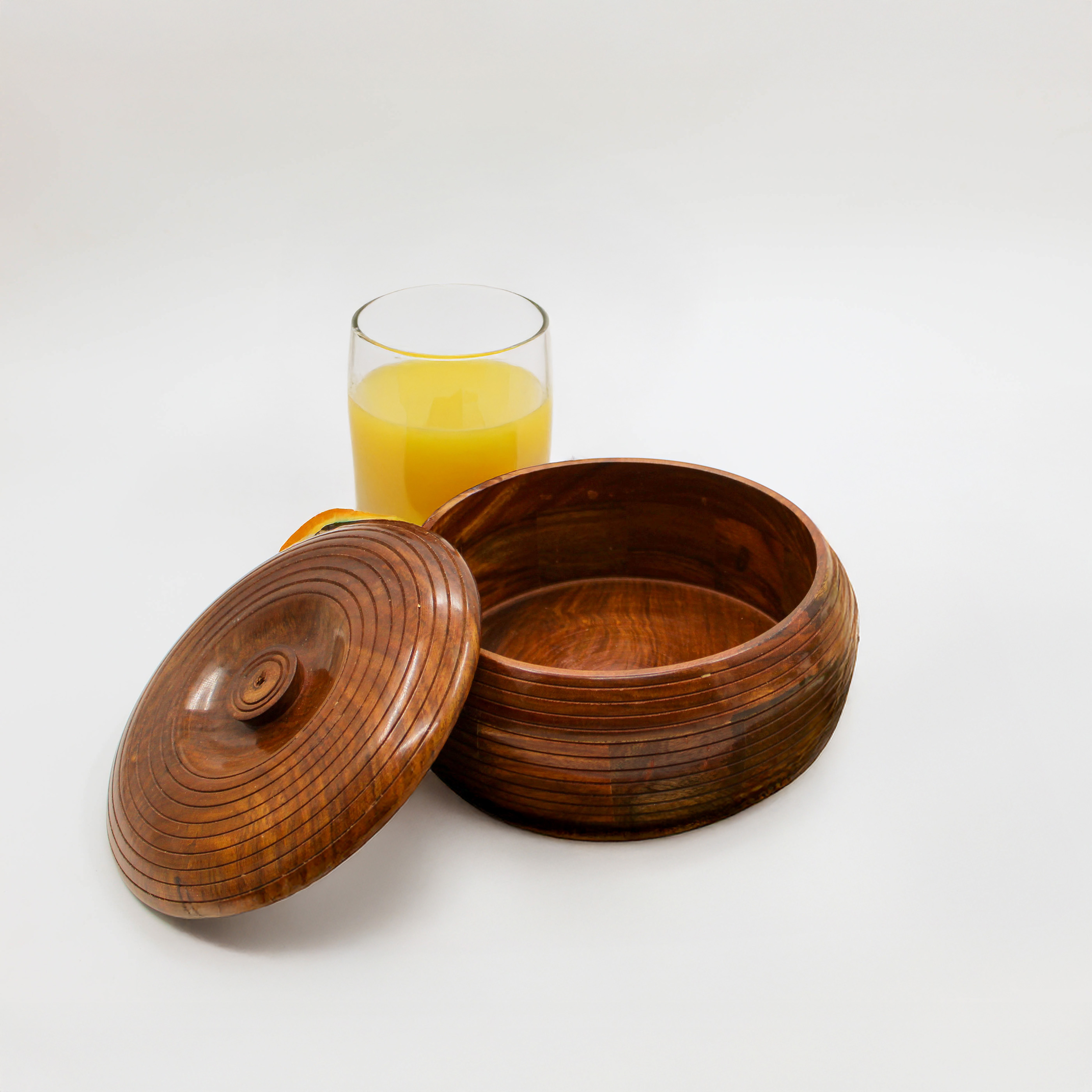 Wooden Roti Chapati Box with Lid, Round Storage Container, Brown, 23 x 23 x 11 cm