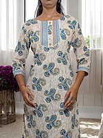 WHITE AND BLUE COTTON PAISLEY PRINT SALWAR SUIT