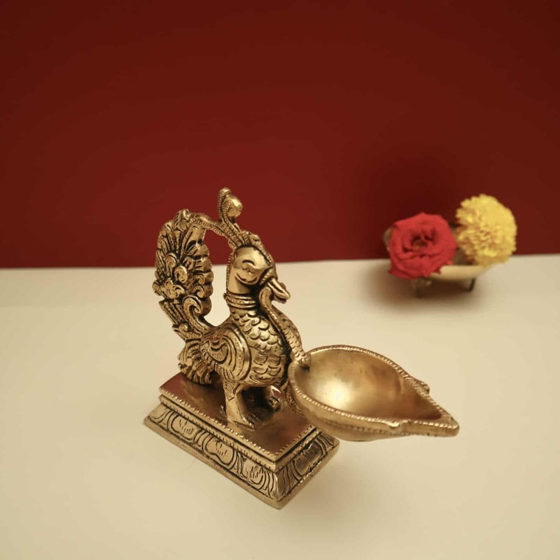 Brass Peacock Design Diya for Pooja and Home Decor - 6.2 inch Height | Ornate Brass Diya with Peacock Design for Pooja and Decorative Purposes Brass Peacock Design Diya for Pooja and Home Decor - 6.2 inch Height | Ornate Brass Diya with Peacock Design for Pooja and Decorative Purposes