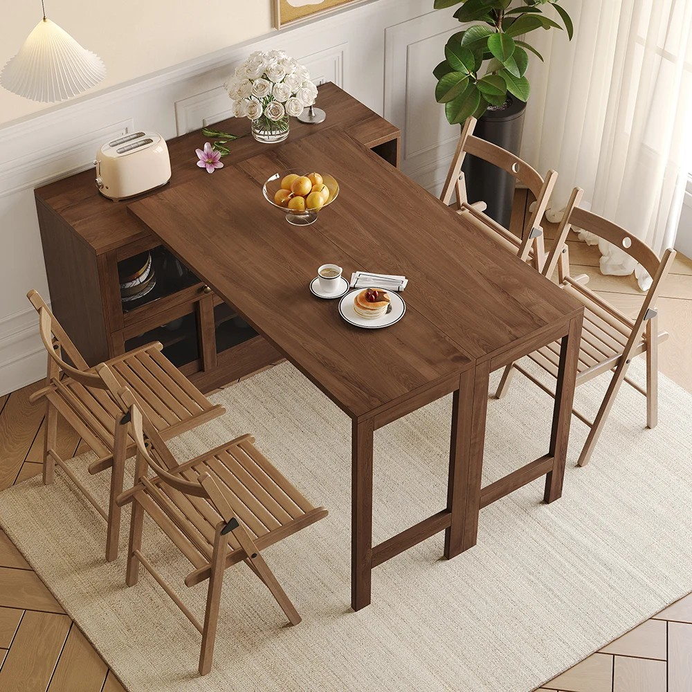 Furnlluxra Multi-Functional Solid Wood Expandable Dining Table with Storage Unit