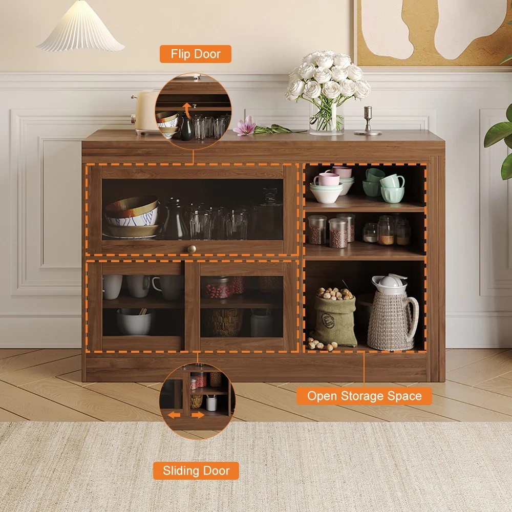 Furnlluxra Multi-Functional Solid Wood Expandable Dining Table with Storage Unit