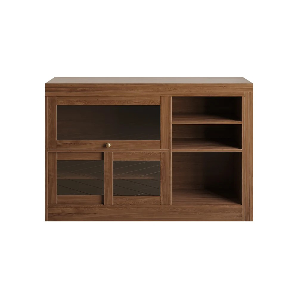 Furnlluxra Multi-Functional Solid Wood Expandable Dining Table with Storage Unit