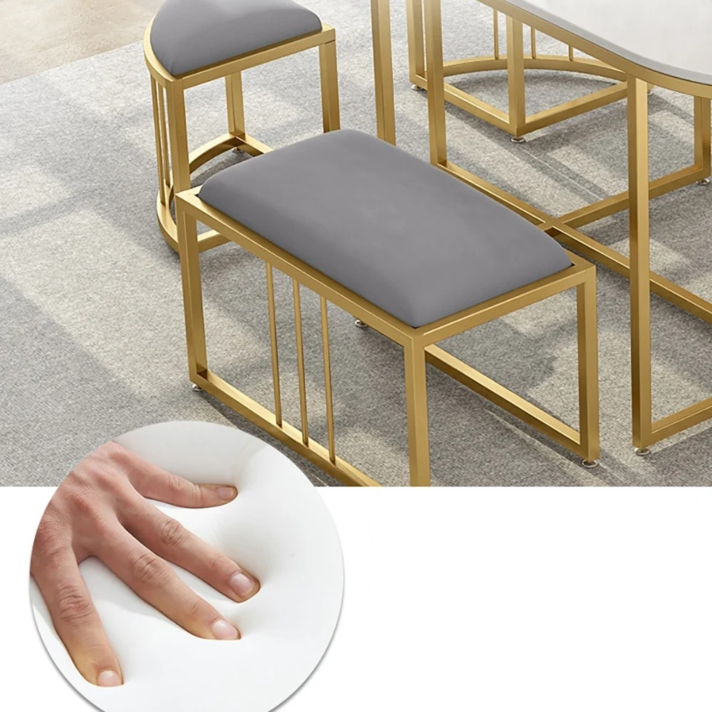 Luxury Space-Saving Oval Dining Table Set with 6 Nesting Stools � Marble Top & Gold Frame