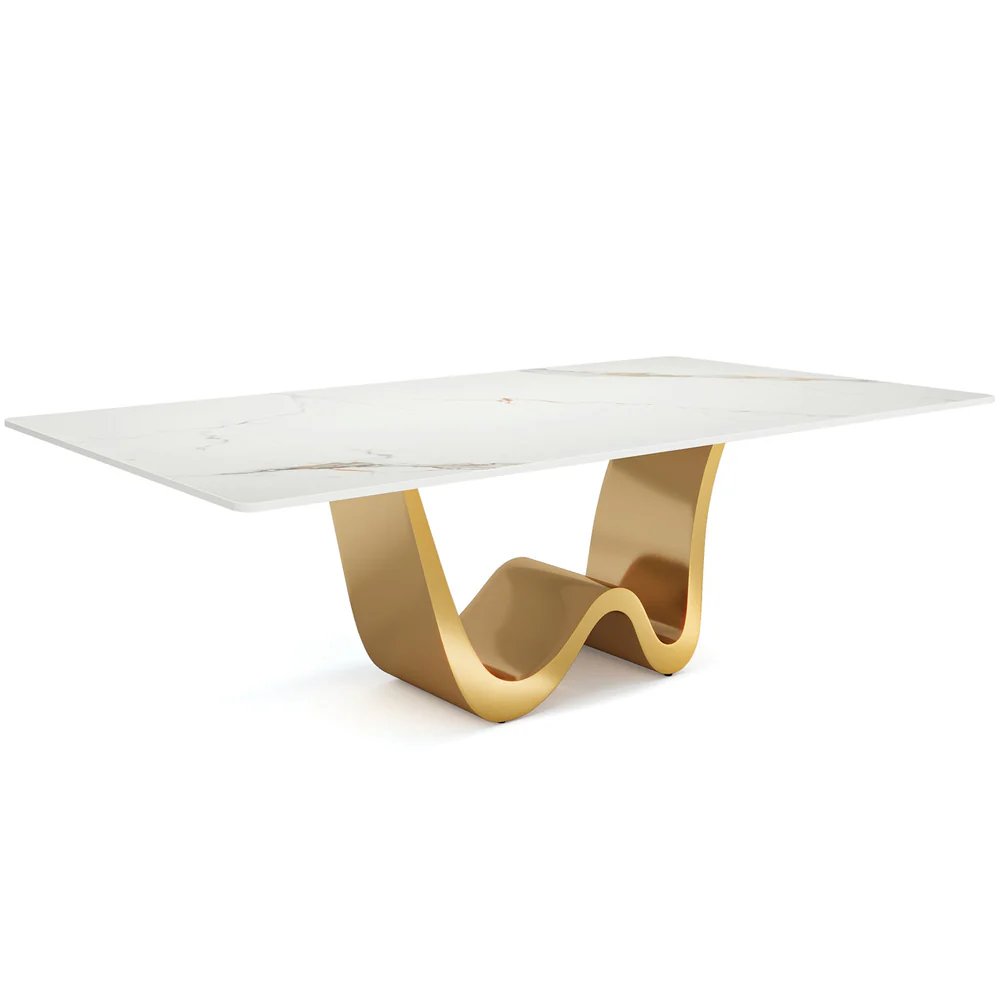 Luxury 6-Seater Marble Dining Table Set with Sculptural Wave Base and Velvet Chairs � Modern Elegance Redefined