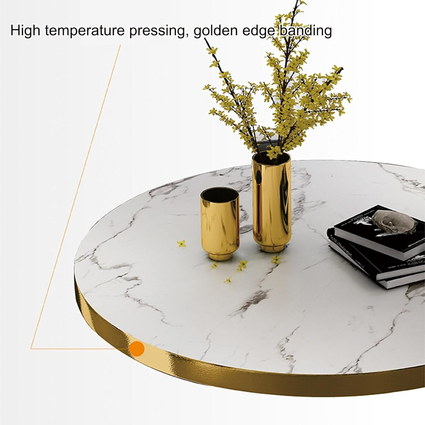 35.5 Marble Look Tabletop with Golden Edge Space Saving Design