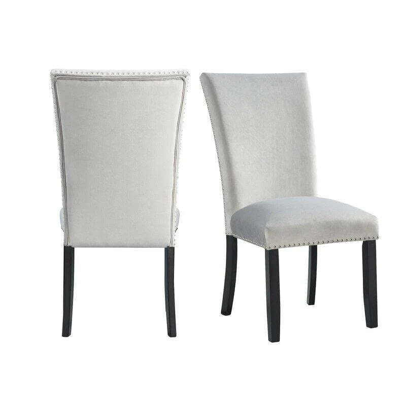 Modern 7 Piece Marble Dining Table Set with Upholstered Chairs Elegant Gray Black Finish