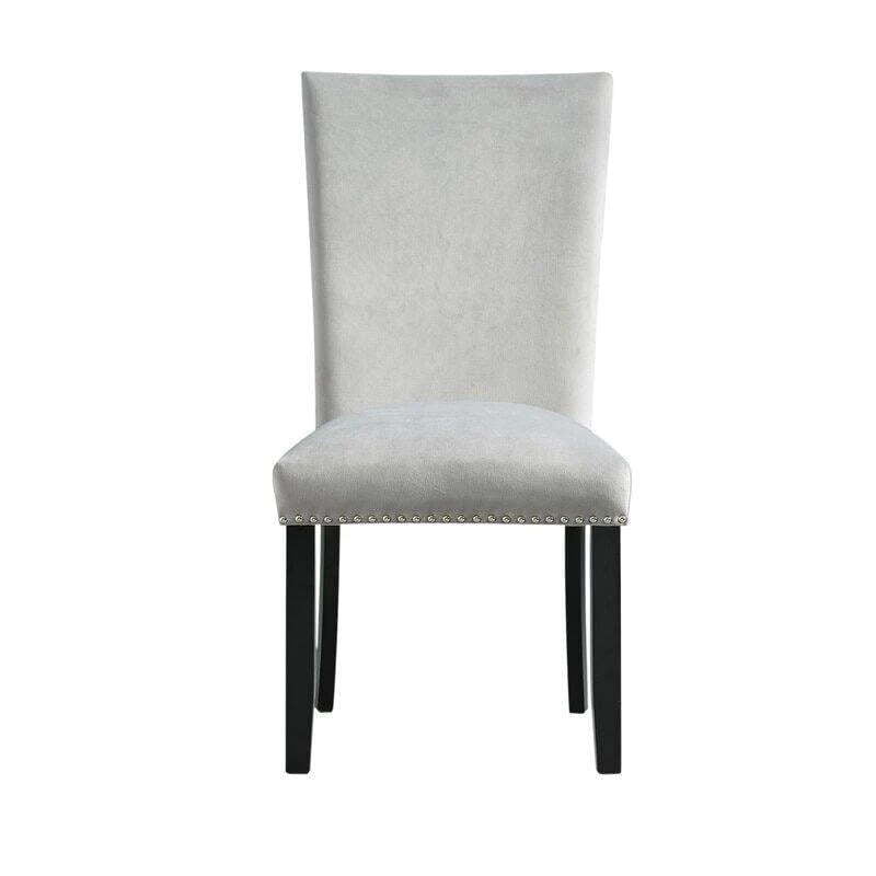 Modern 7 Piece Marble Dining Table Set with Upholstered Chairs Elegant Gray Black Finish