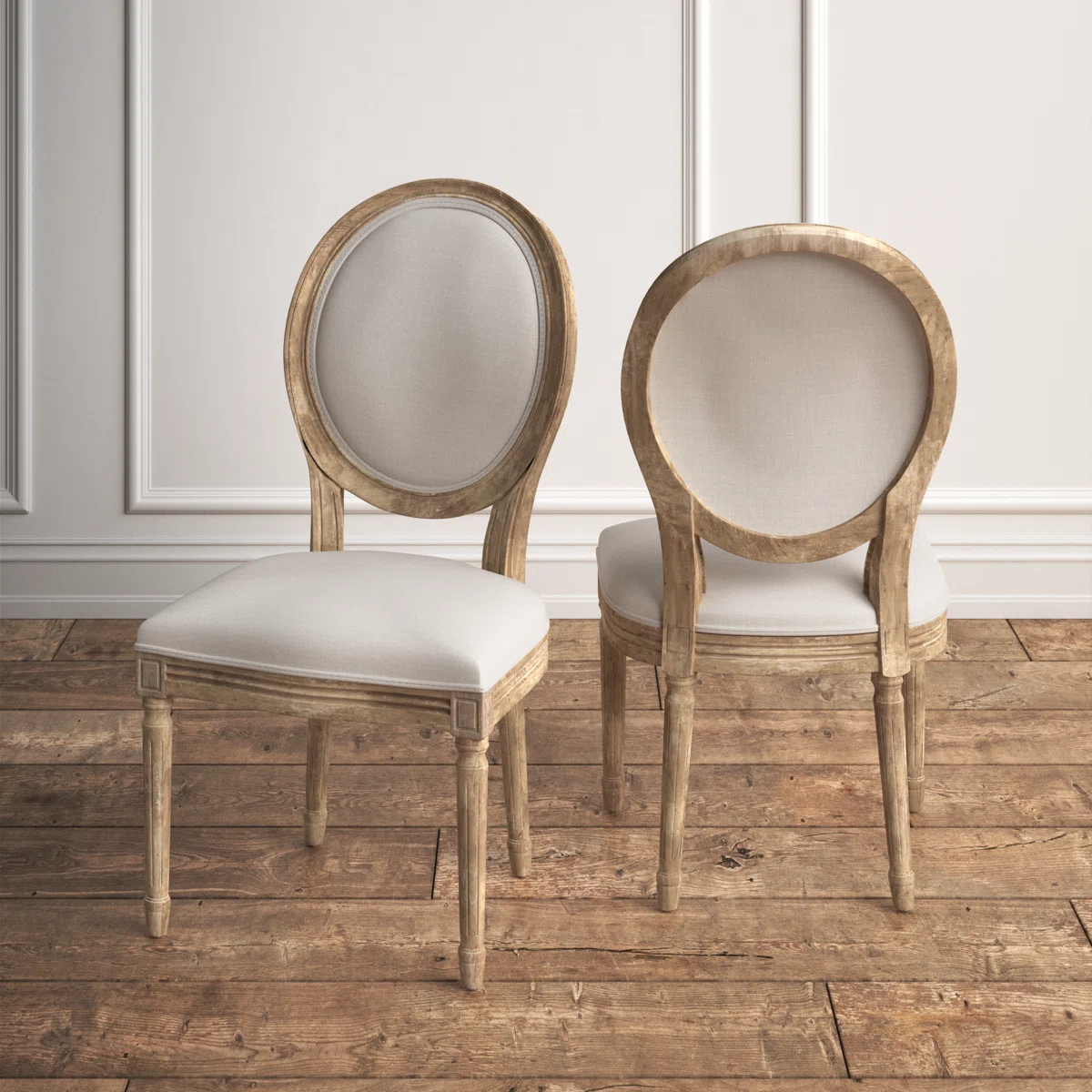 Vintage French Country Louis Oval Back Dining Chair - Set of 2