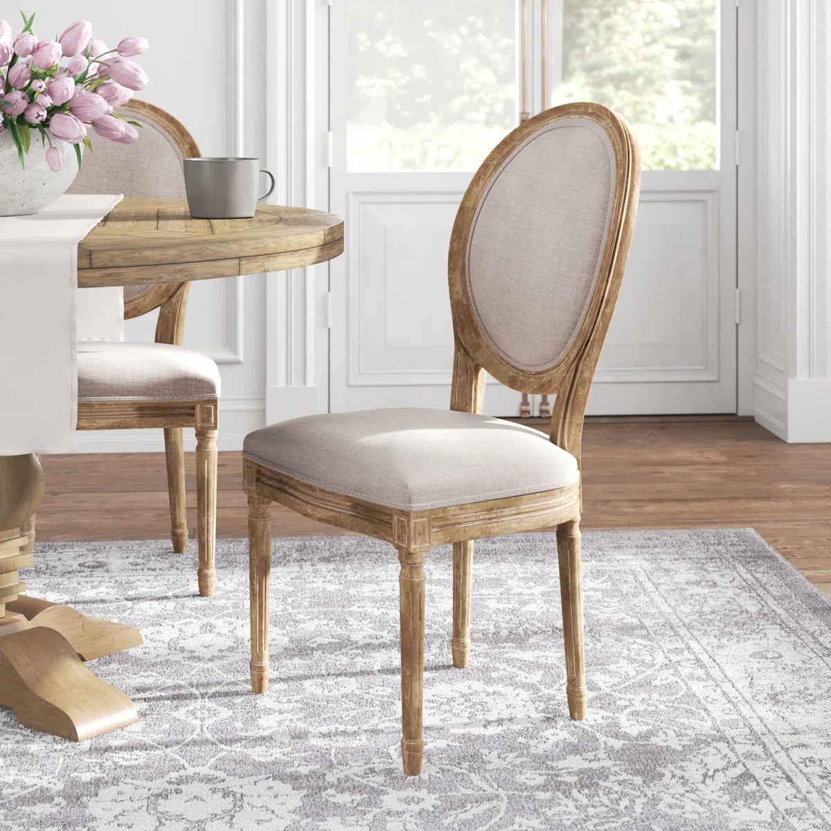 Vintage French Country Louis Oval Back Dining Chair - Set of 2