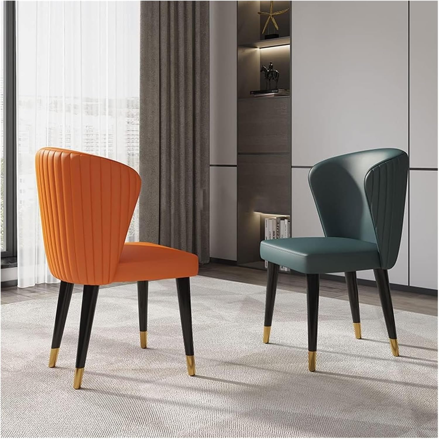 Modern PU Leather Dining Chair with Gold-Tipped Legs � Elegant Upholstered Accent Chair for Dining Room, Office or Living Room