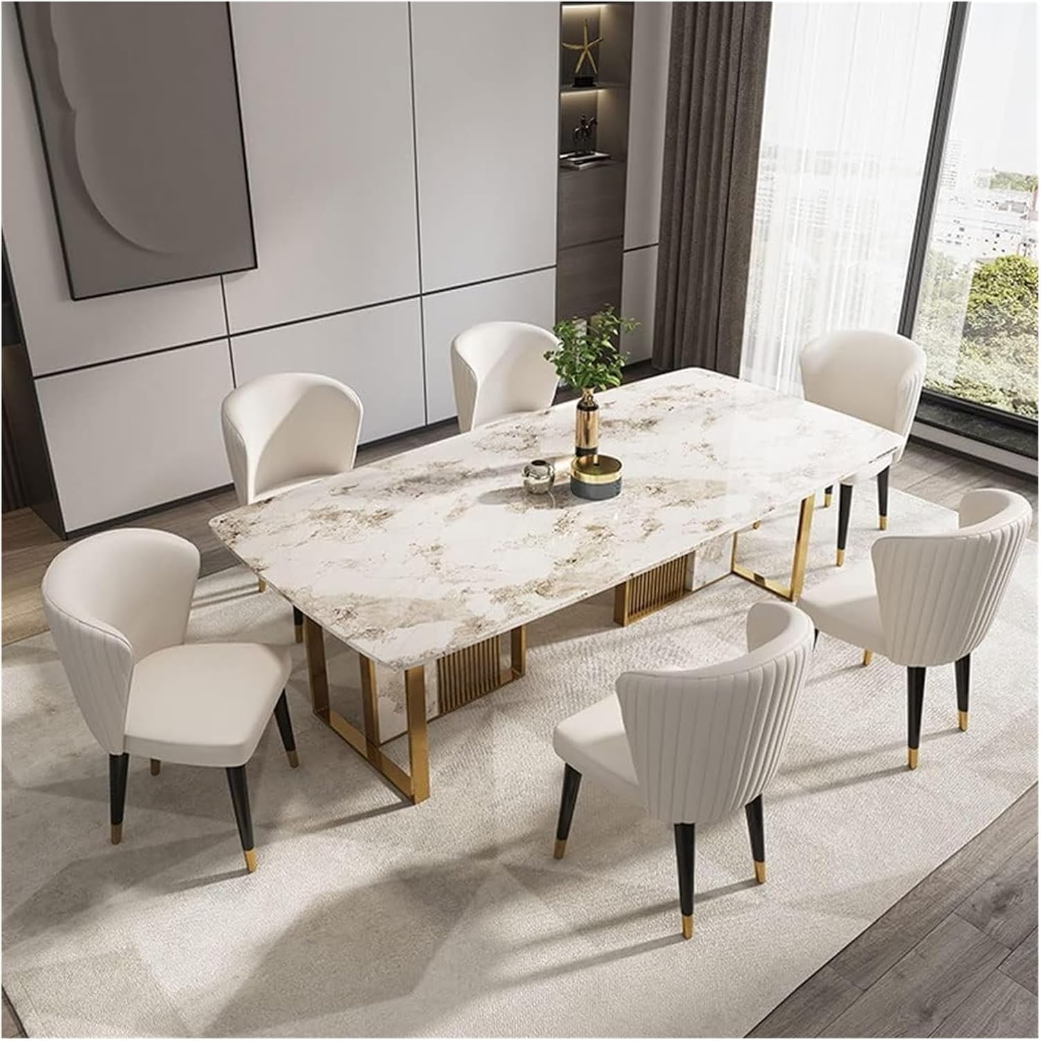 Modern PU Leather Dining Chair with Gold-Tipped Legs � Elegant Upholstered Accent Chair for Dining Room, Office or Living Room