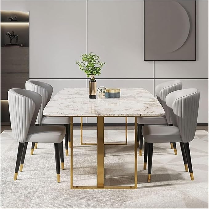 Modern PU Leather Dining Chair with Gold-Tipped Legs � Elegant Upholstered Accent Chair for Dining Room, Office or Living Room