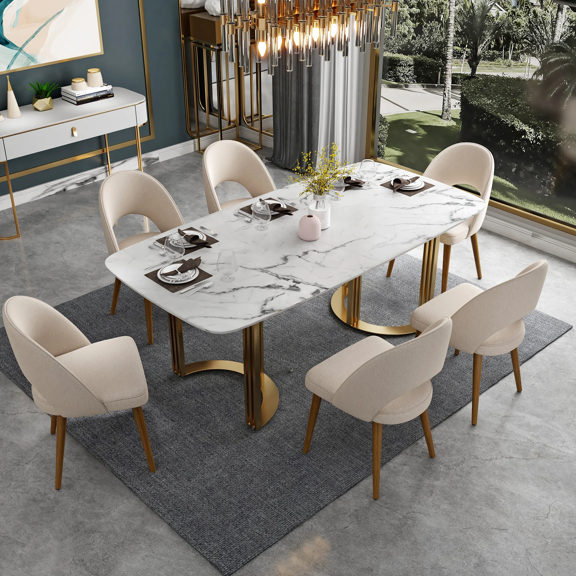 Elegant Curved-Back Dining Chair with Wooden Legs � Beige Upholstery