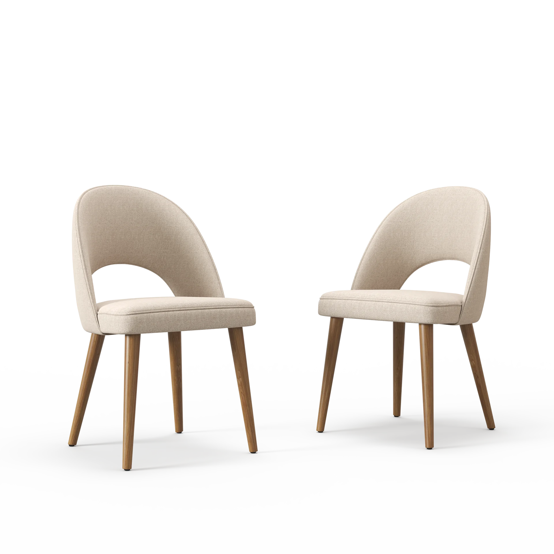 Elegant Curved-Back Dining Chair with Wooden Legs � Beige Upholstery