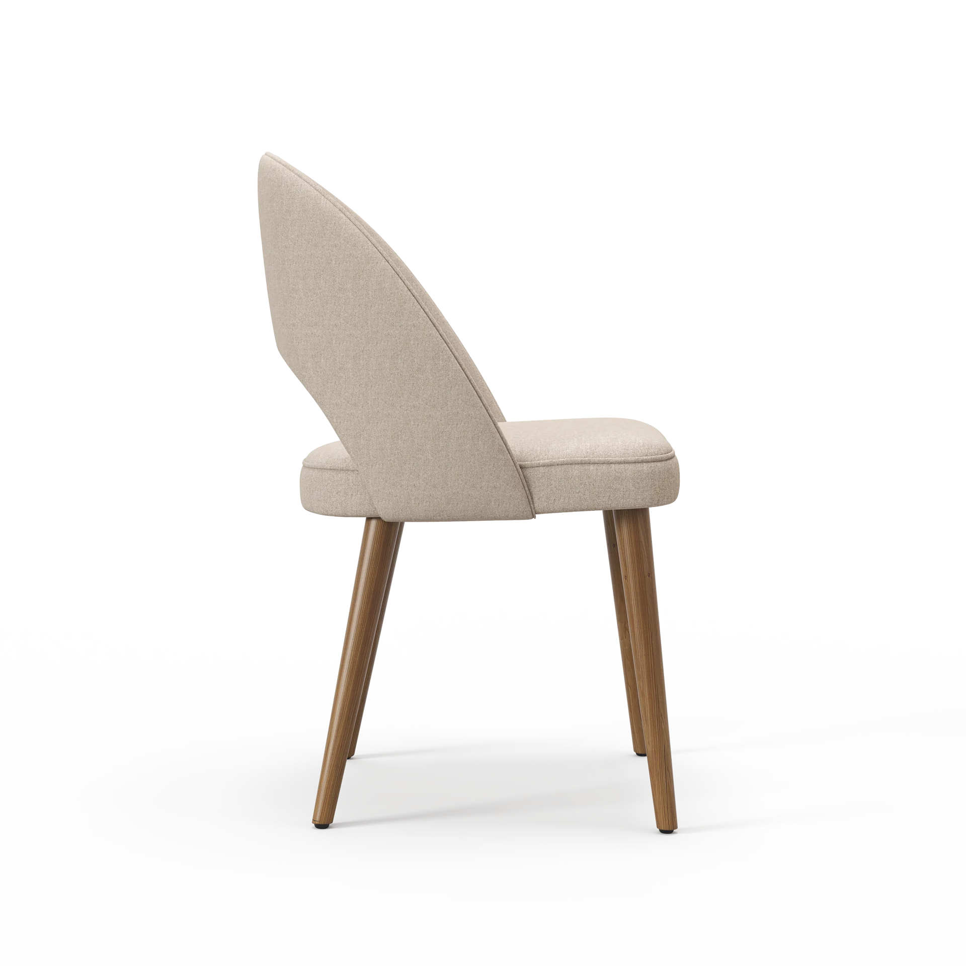 Elegant Curved-Back Dining Chair with Wooden Legs � Beige Upholstery