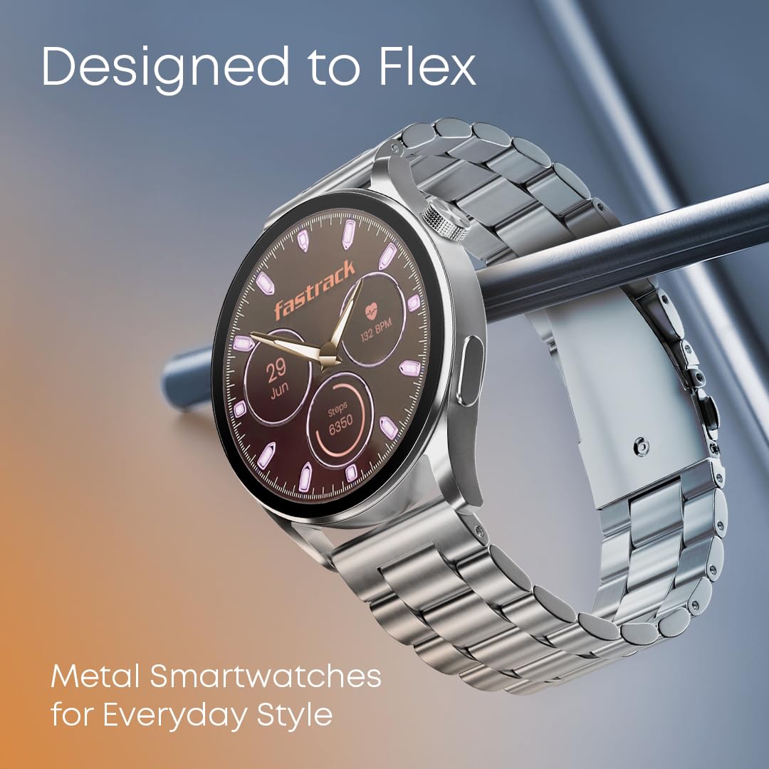 Fastrack Dezire FX1 Luxury Metal Smart Watch, 1.38” (3.50cm) UltraVU HD Display, Functional Crown, SingleSync BT Calling, AI Voice Assistant, 100+ Smartwatch Faces, IP68, Upto 5 Day Battery Fastrack Dezire FX1 Luxury Metal Smart Watch, 1.38” (3.50cm) UltraVU HD Display, Functional Crown, SingleSync BT Calling, AI Voice Assistant, 100+ Smartwatch Faces, IP68, Upto 5 Day Battery