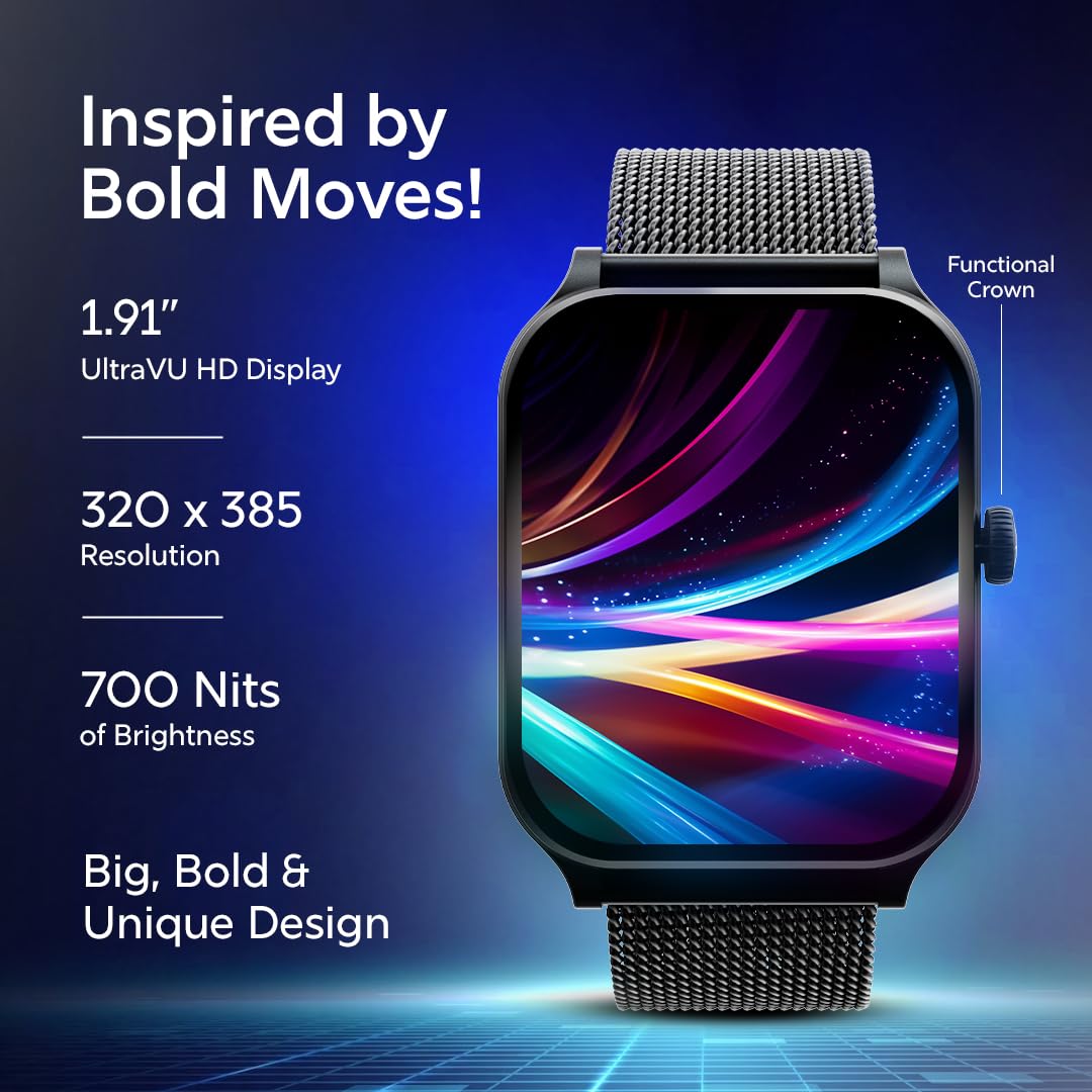 Fastrack New Limitless Classic|Large 1.91" (4.85cm) Super UltraVU Display|Functional Crown|Highest 320x385 Pixel Resolution|SingleSync BT Calling|100+ Sports Modes|Metal Case Premium Smartwatch Fastrack New Limitless Classic|Large 1.91" (4.85cm) Super UltraVU Display|Functional Crown|Highest 320x385 Pixel Resolution|SingleSync BT Calling|100+ Sports Modes|Metal Case Premium Smartwatch
