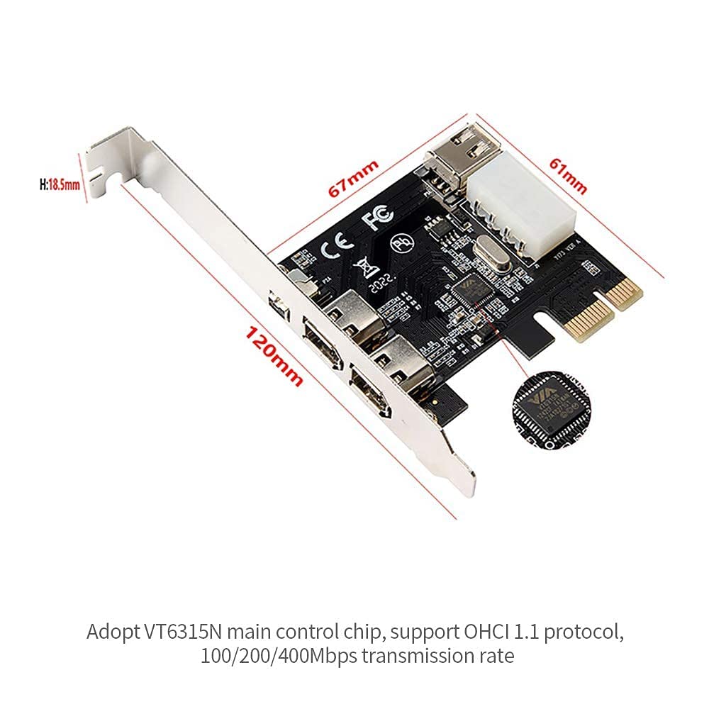 PCI Express Firewire Card, IEEE 1394 4-Port PCIe Adapter (3 x 6 Pin, 1 x 4 Pin), Firewire 400 for Windows, Mac, Linux" PCI Express Firewire Card, IEEE 1394 4-Port PCIe Adapter (3 x 6 Pin, 1 x 4 Pin), Firewire 400 for Windows, Mac, Linux"