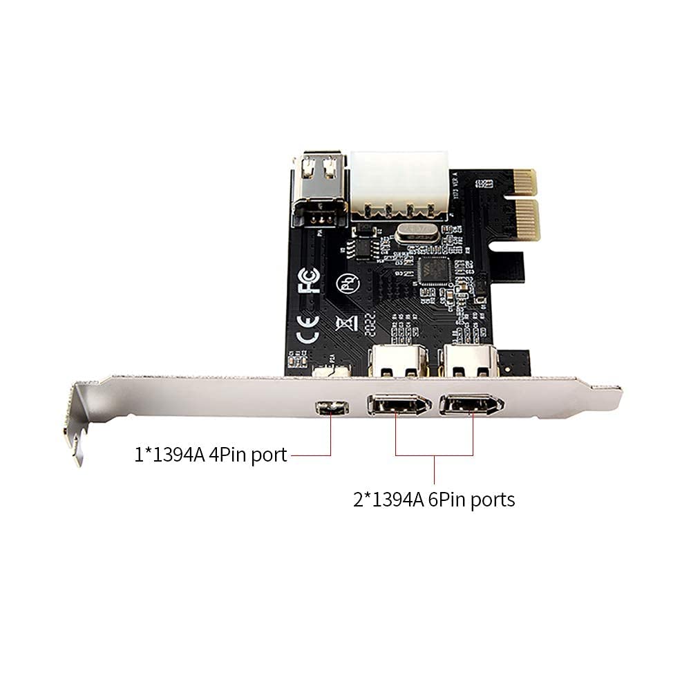 PCI Express Firewire Card, IEEE 1394 4-Port PCIe Adapter (3 x 6 Pin, 1 x 4 Pin), Firewire 400 for Windows, Mac, Linux" PCI Express Firewire Card, IEEE 1394 4-Port PCIe Adapter (3 x 6 Pin, 1 x 4 Pin), Firewire 400 for Windows, Mac, Linux"