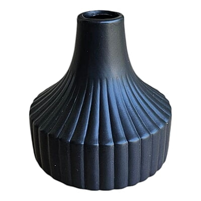 Black Ceramic Vase with Ribbed Design