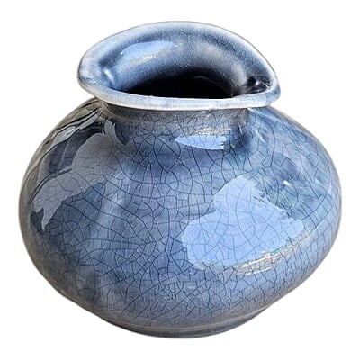 Blue Ceramic Vase with Cracked Glaze
