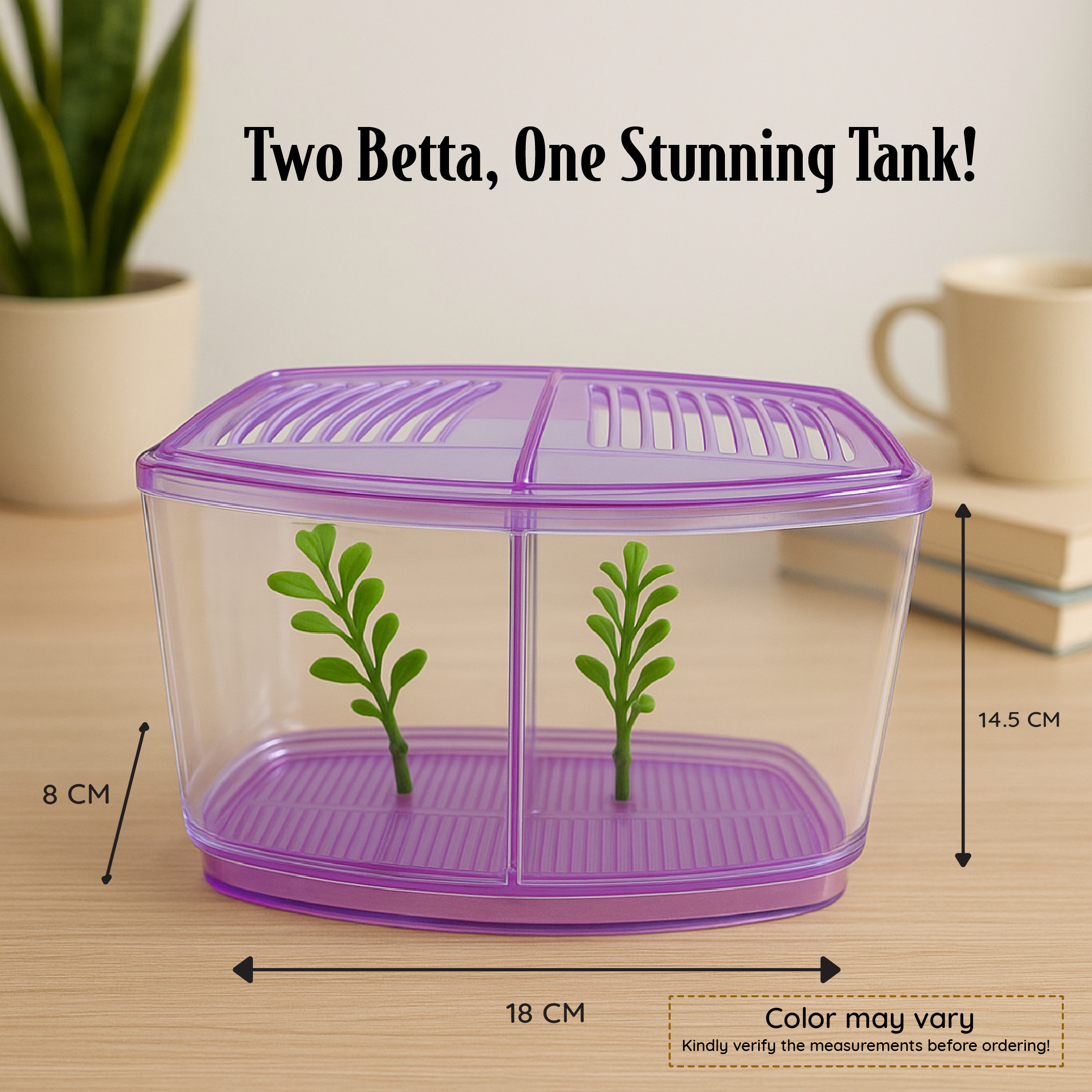 FlyExtreme Double Betta Fish Tank with Divider and Hood | Dual Compartment with Plants FlyExtreme Double Betta Fish Tank with Divider and Hood | Dual Compartment with Plants