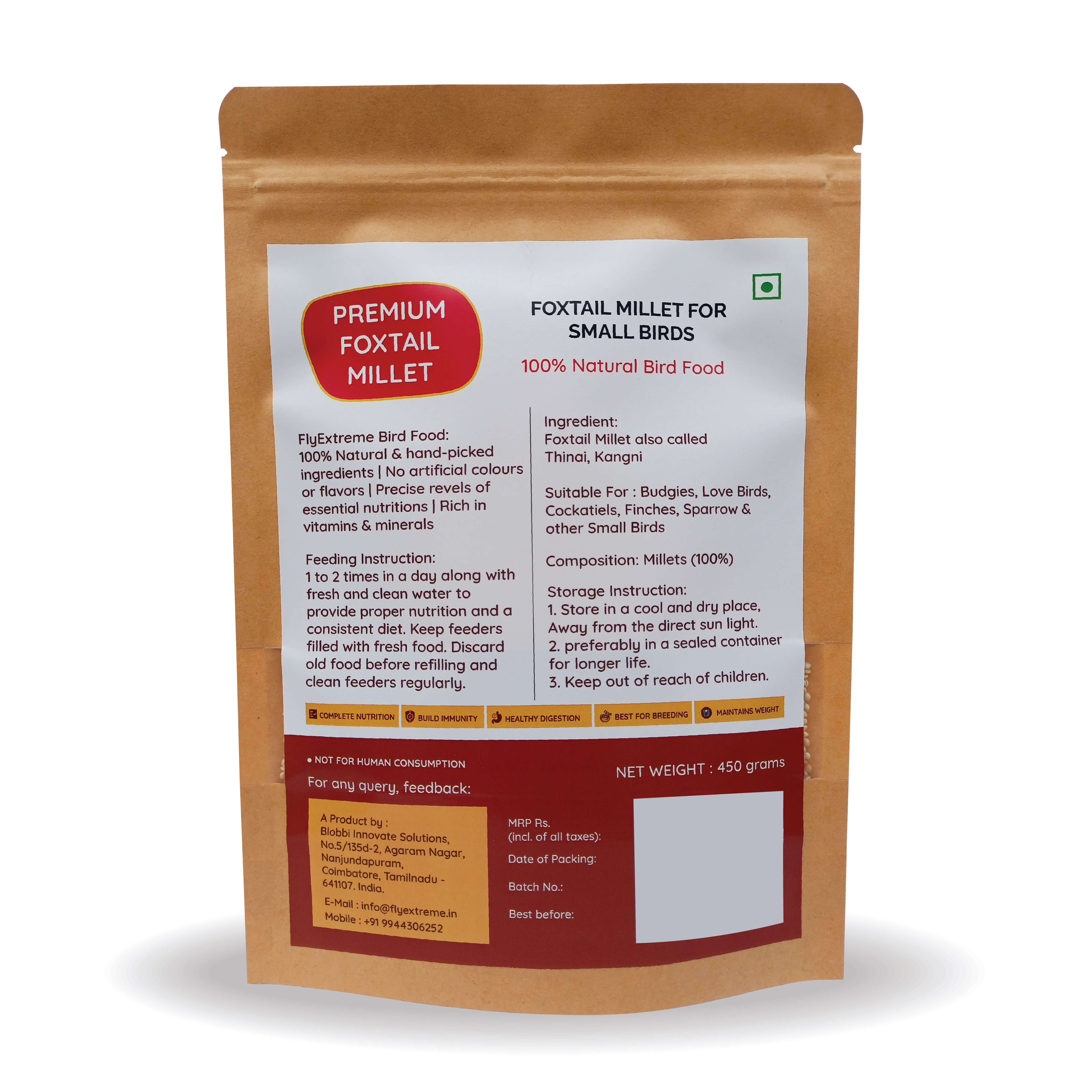 FlyExtreme Foxtail Millet for Birds – Premium Quality, Natural Bird Food