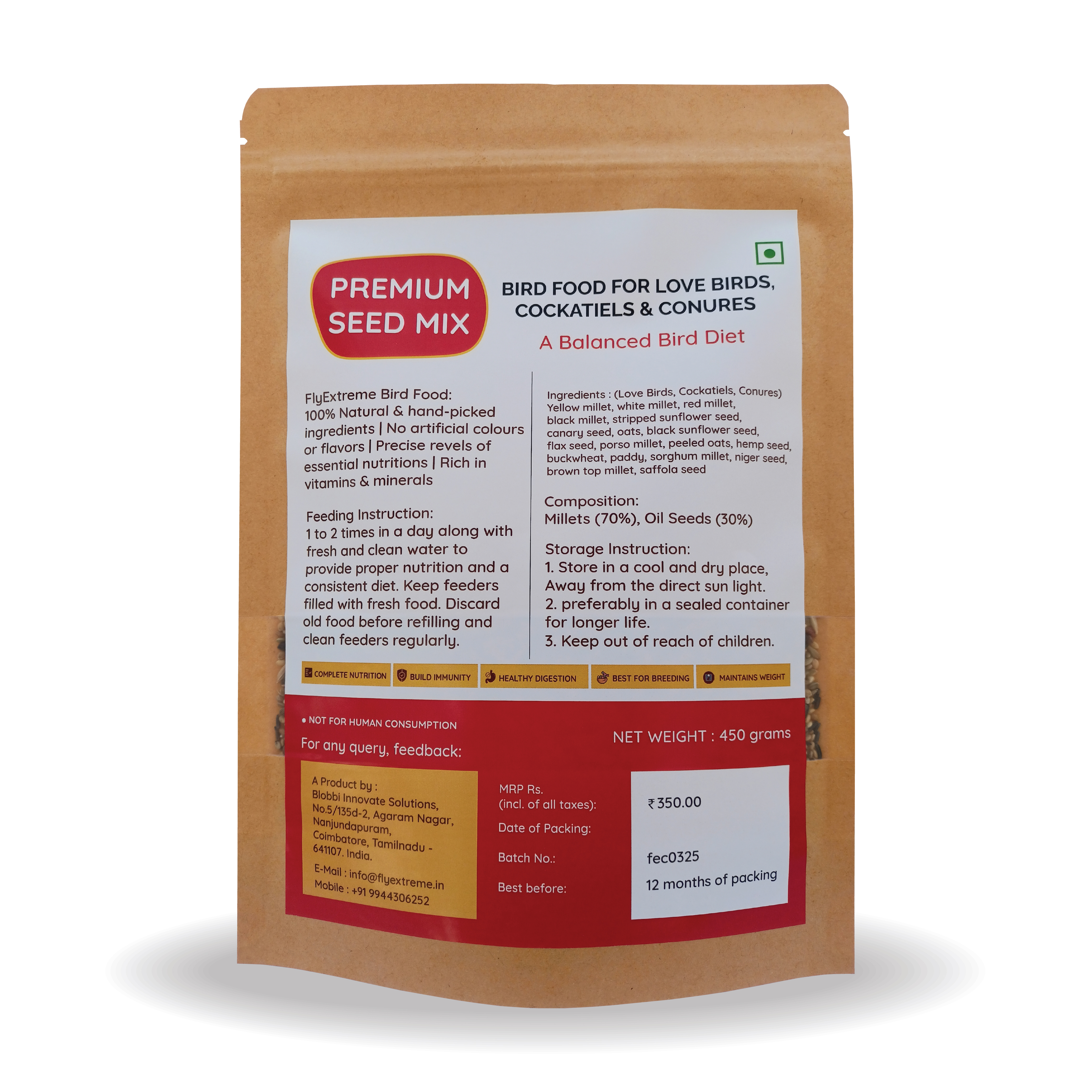 Premium Bird Food For LoveBird, Cockateils & Conures Premium Bird Food For LoveBird, Cockateils & Conures