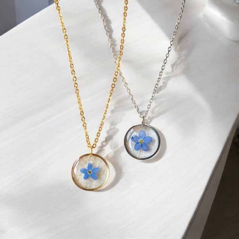 Forget Me Not Pendant (Golden) Round Forget Me Not Pendant (Golden) Round