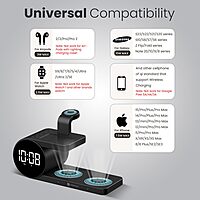Portronics Freedom 6 15W Wireless Charger with 6-in-1 Function, Earbuds & Watch Wireless Charging, Digital Clock with Alarm, Compatible with iPhones/Samsung Smartphone Series, Support Fast Charging