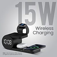 Portronics Freedom 6 15W Wireless Charger with 6-in-1 Function, Earbuds & Watch Wireless Charging, Digital Clock with Alarm, Compatible with iPhones/Samsung Smartphone Series, Support Fast Charging