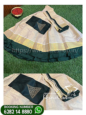 GREEN TISSUE HALF SAREE