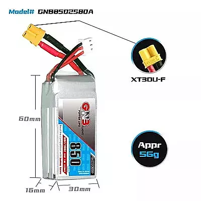 GNB 850mAh 2S1P 7.4V 80C Square Type Lipo Battery GNB 850mAh 2S1P 7.4V 80C Square Type Lipo Battery