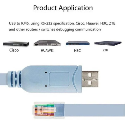 Usb 2.0 Male To Rj-45 Male Console Cable, Debug Line-1.8m (Blue) Usb 2.0 Male To Rj-45 Male Console Cable, Debug Line-1.8m (Blue)